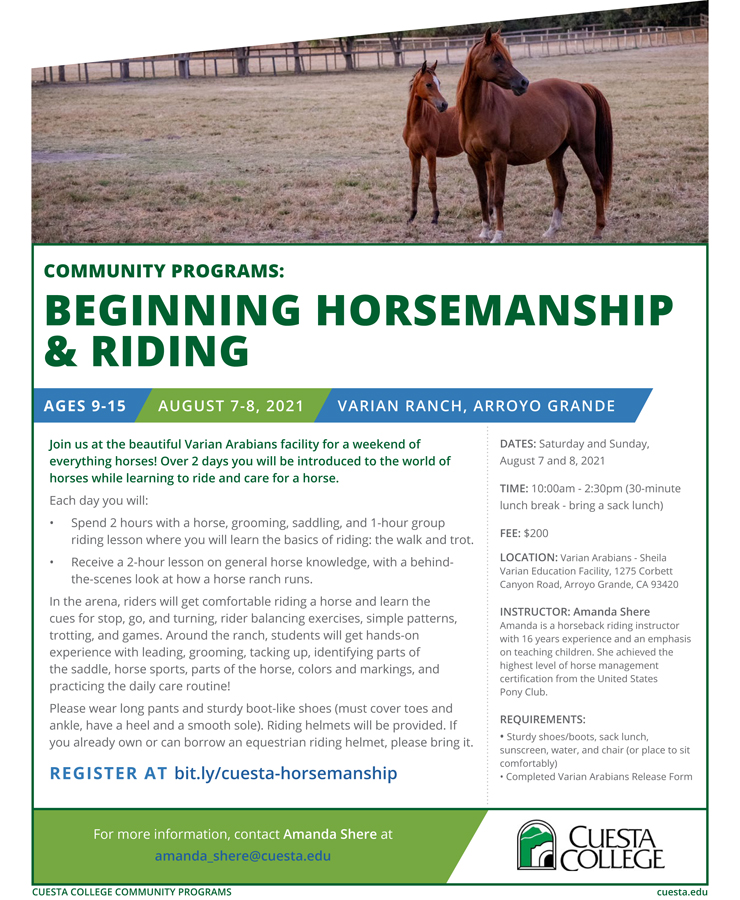 Cuesta College - Community Programs: Beginning Horsemanship